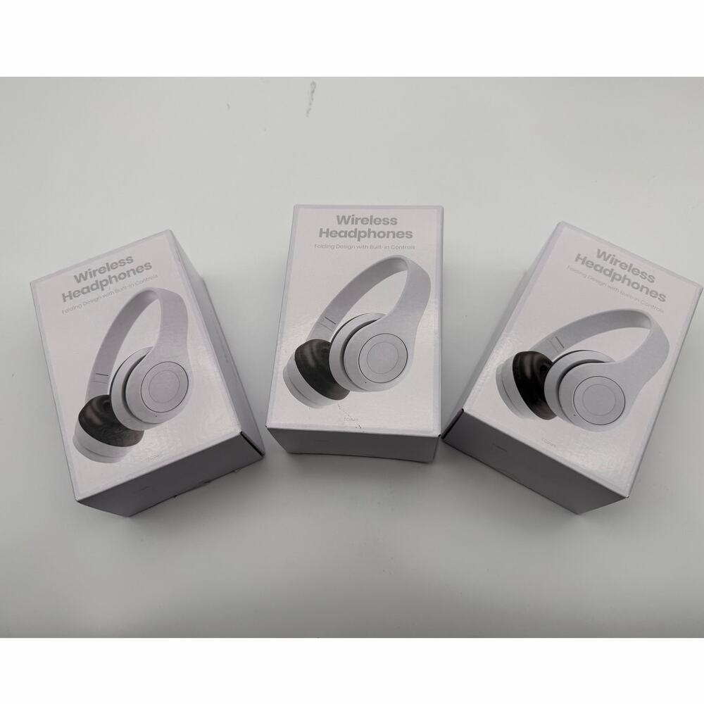 3 pack white wireless headphones folding built in controls NEW